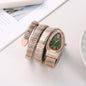 LVB Copper Silver Snake Chain Ladies Stud Green Dial Watch 989345