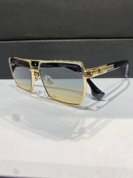Tid Black Stick Gold Frame Blue Yellow Shade Unisex Sunglass 23287 59 14 142