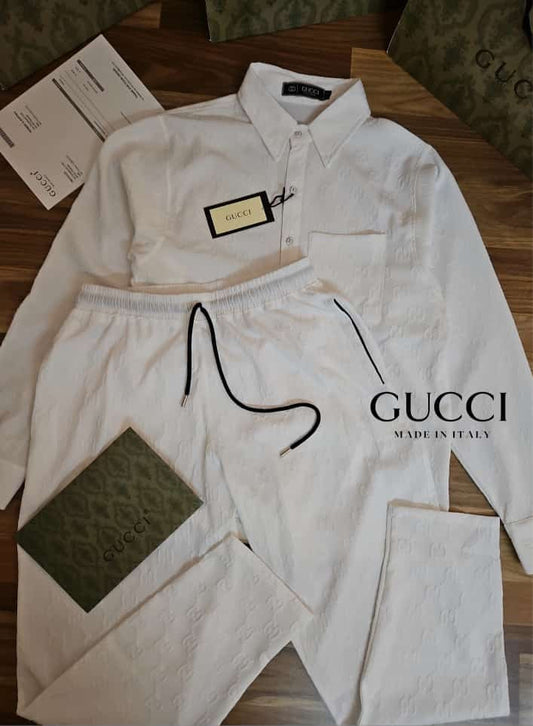 CUG White Colour With White Monogram Premium Quality Full Shirt With Lower Coord Set 526302