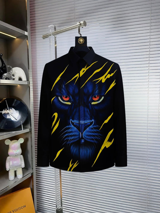 Lab Bal Black Colour Yellow Blue Lion Hand Painted Premium Quality Shirt 900215