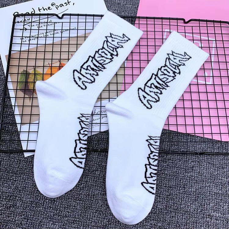 BR ANTISOCIAL White Colour With Black Print Premium Quality Full Socks 990074