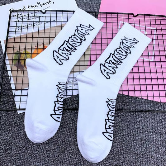 BR ANTISOCIAL White Colour With Black Print Premium Quality Full Socks 990074