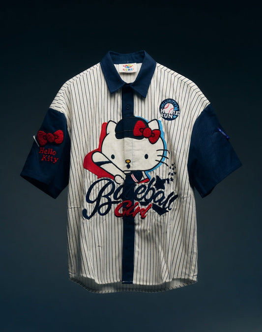 INNSERSE White Blue Colour Baseball Girl Cartoon Patch Premium Quality Imported Unisex Shirt 5142