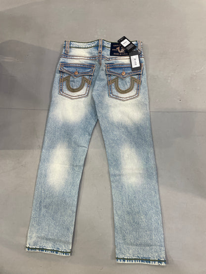 TR URT Light blue colour With Brown  Green Thread Work Straight Fit Men’s Jean’s 14360