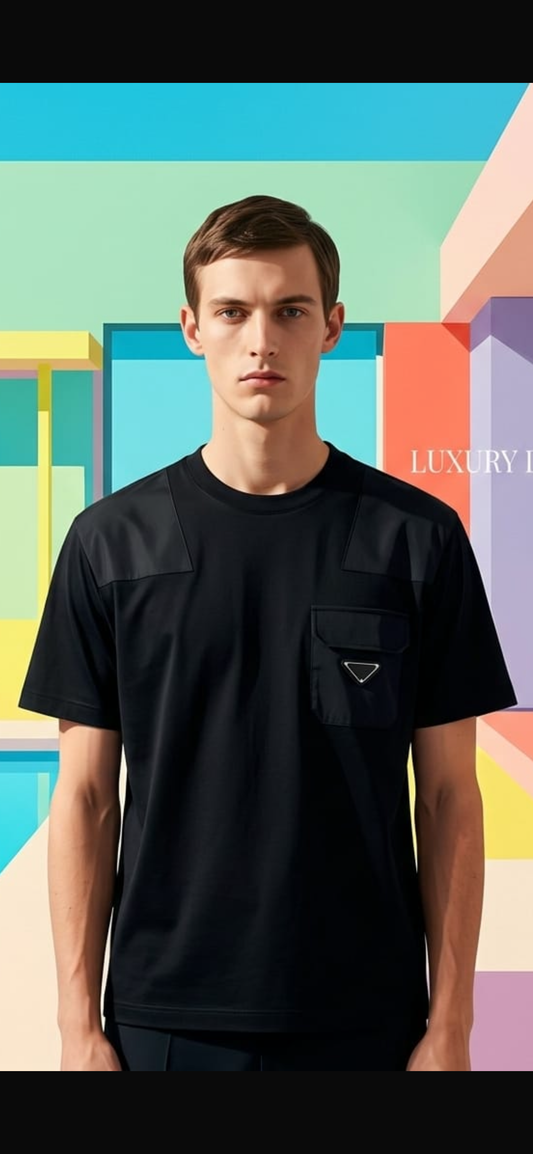 Helaoda  Black Colour Side Pocket Imported Oversize Unisex T-shirt 1665