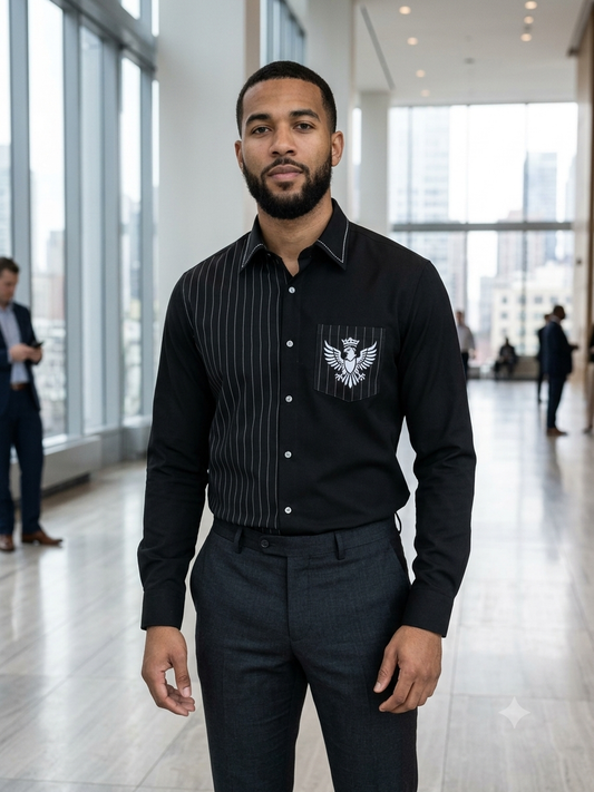 AQUARIUS Black Colour White Lining Eagle Print Premium Quality Full Sleeve Shirt 991419-A