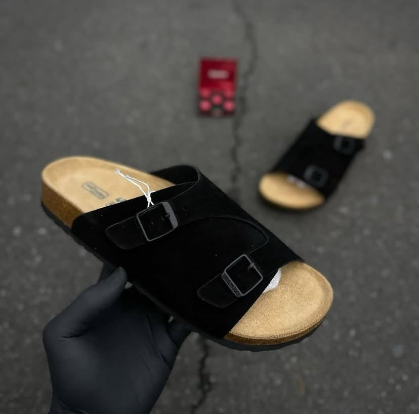 RIB Black Suede Brown Colour Leather Slipper 9881199