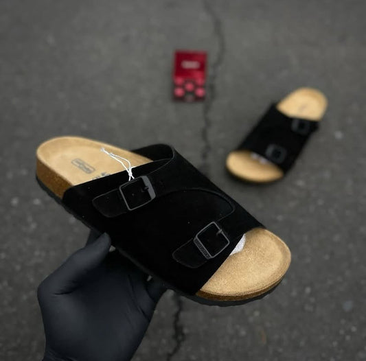 RIB Black Suede Brown Colour Leather Slipper 9881199