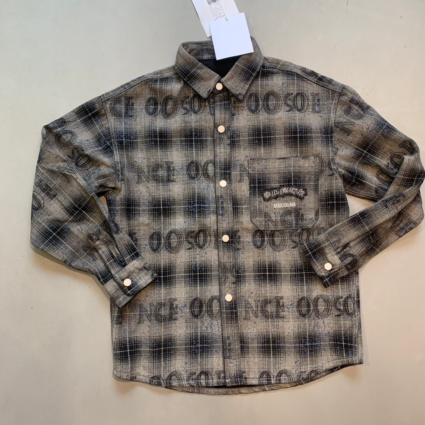 PDRCK MNESILNA Light Grey Black Check Premium Quality Imported Unisex Denim Jacket Shacket D413