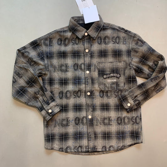 PDRCK MNESILNA Light Grey Black Check Premium Quality Imported Unisex Denim Jacket Shacket D413