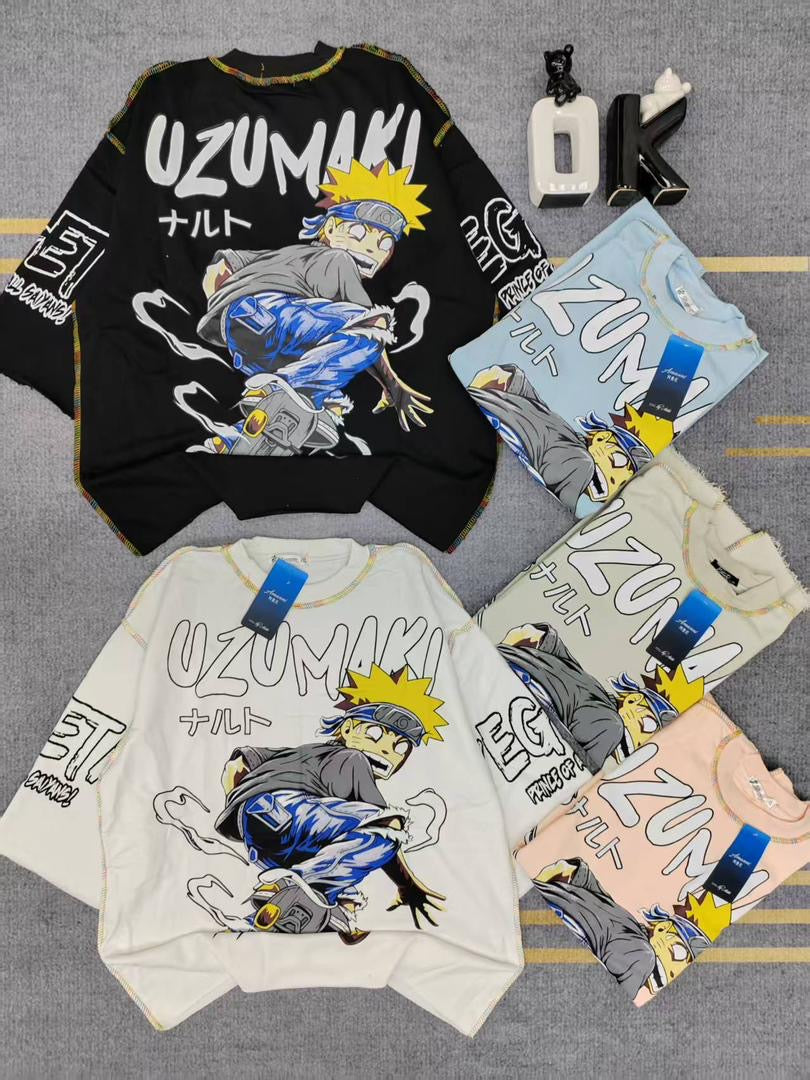 KIVENSL HIGH FASHION Black Colour UZUMAKI Cartoon Print Imported Oversized Unisex T Shirt 990853