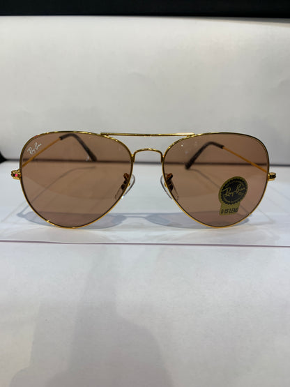 YAR RB Golden Frame Peach Shade Unisex Aviator Sunglass RB 3026 62 14-135