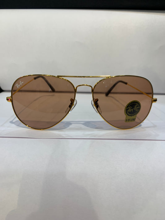 YAR RB Golden Frame Peach Shade Unisex Aviator Sunglass RB 3026 62 14-135