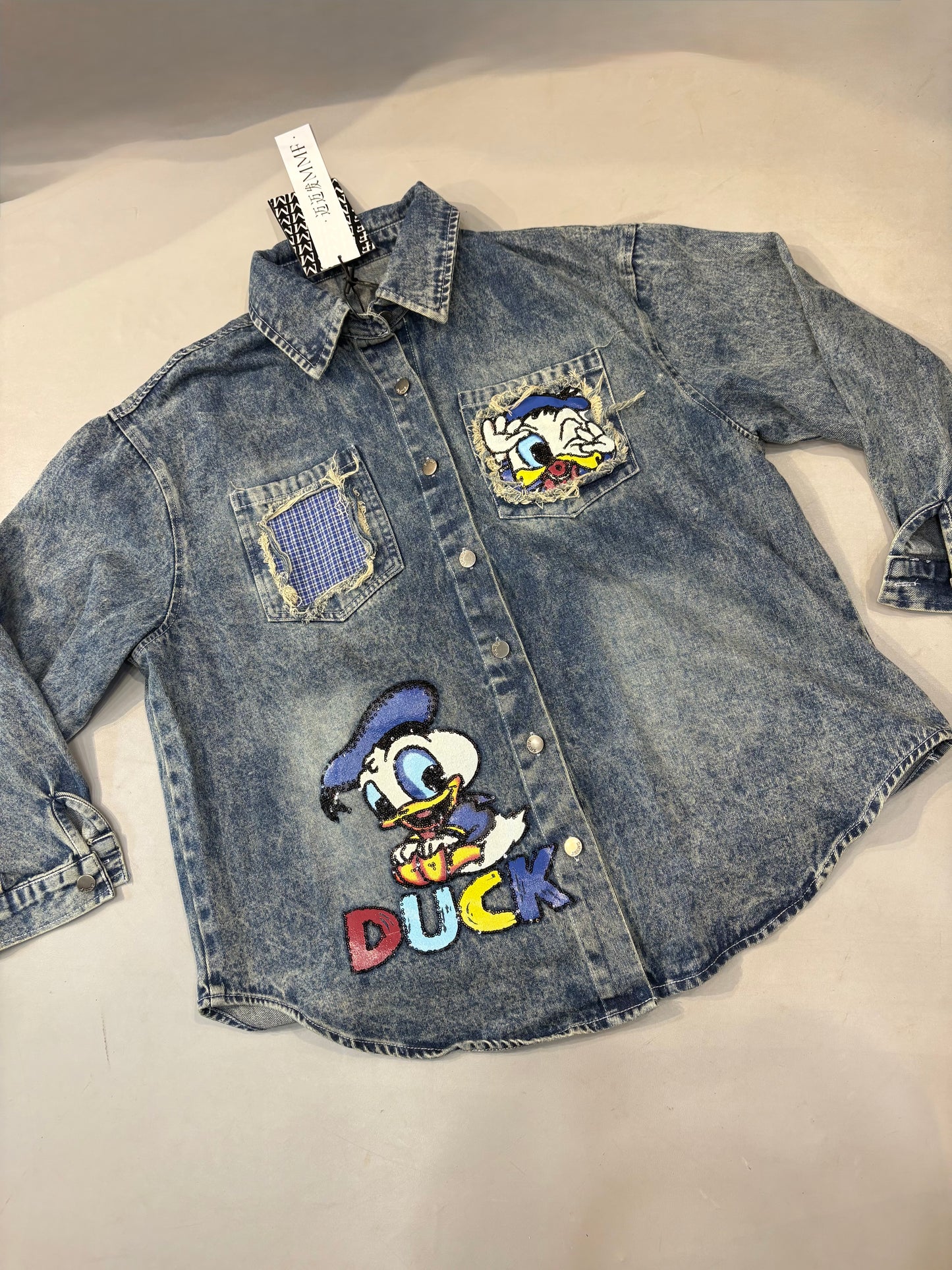 LDA Donald Duck Print Blue Colour 2 Pocket Full Sleeve Denim Jacket 98673
