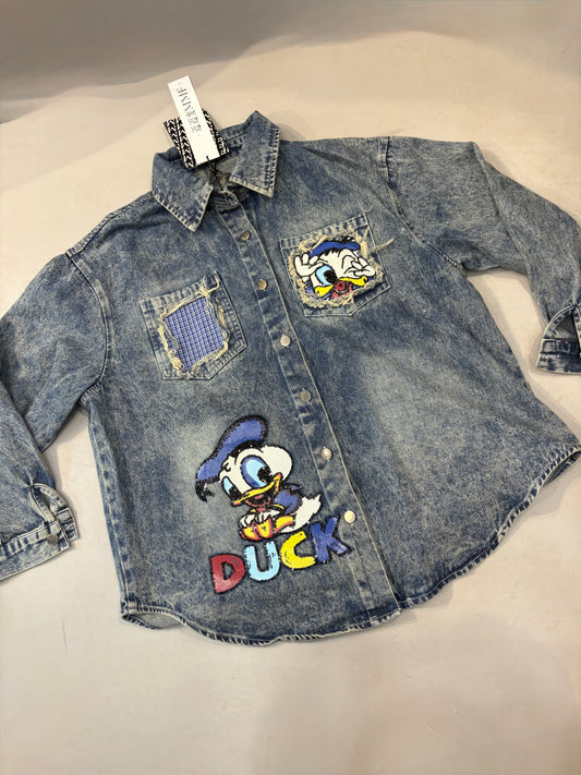 LDA Donald Duck Print Blue Colour 2 Pocket Full Sleeve Denim Jacket 98673