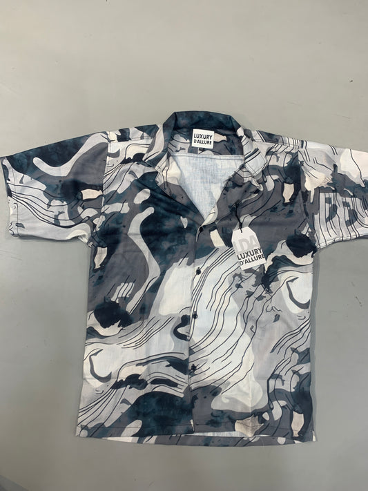 LDA Green Grey White Printed Half Sleeve Men’s Shirt 989626