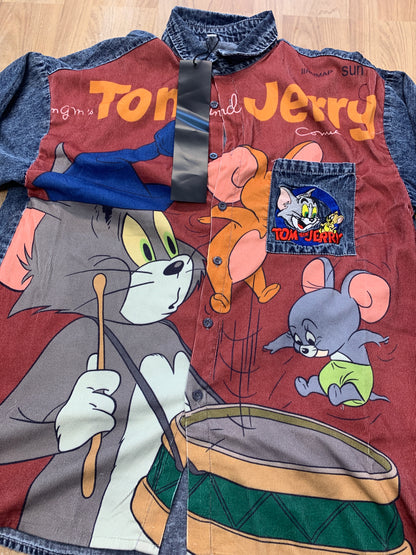 Shirt denim sleeve & collar Red Colour Tom and Jerry print 88810