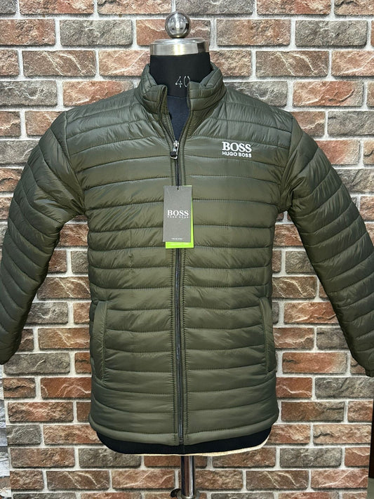 SOB Olive Green Colour Front Logo Embroidery Puffer Zipper Jacket 78904
