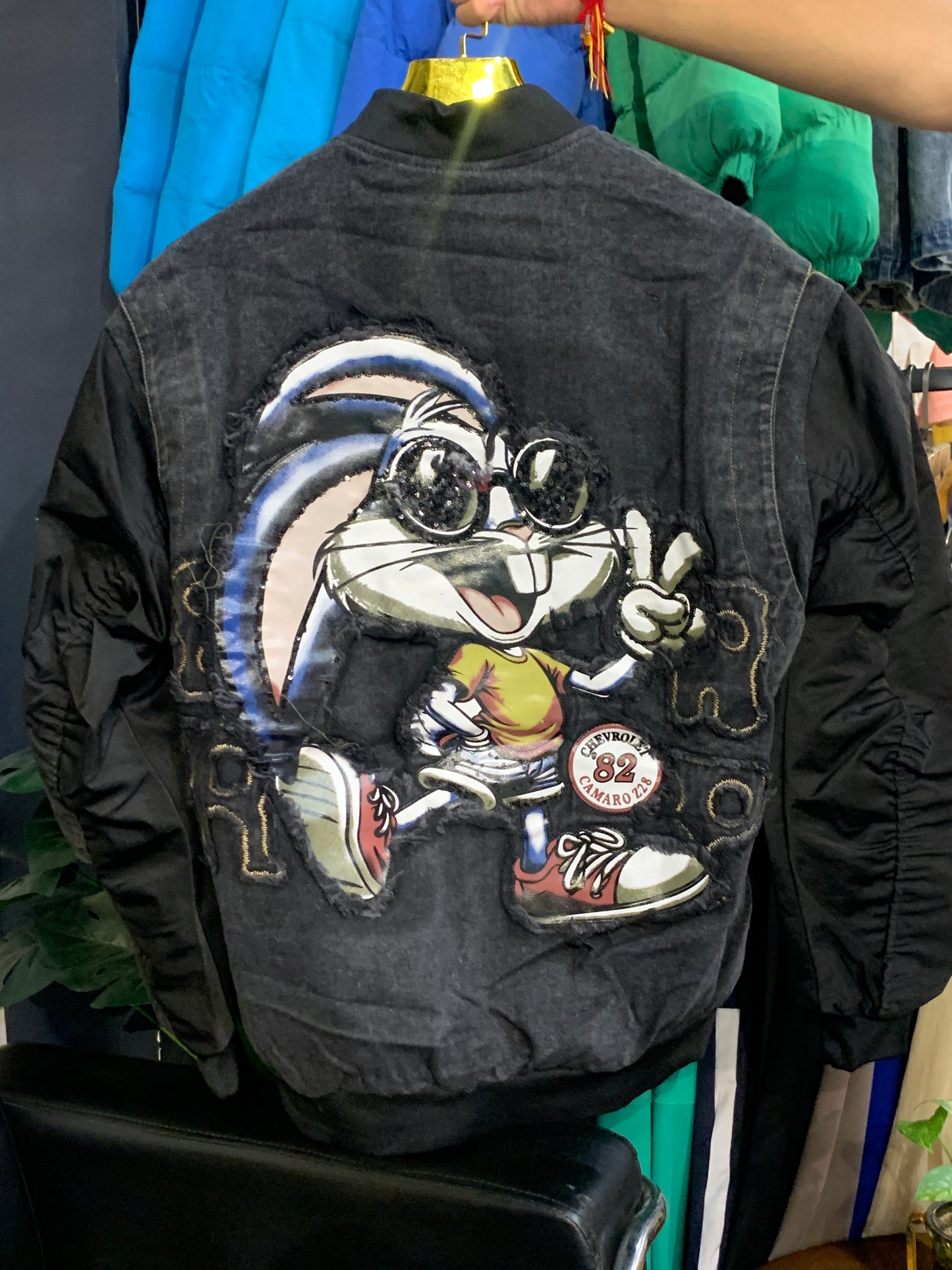 BCLEIN Black Colour With Rugged Denim Embroidery Back Print Premium Quality Unisex Varsity Jacket 017