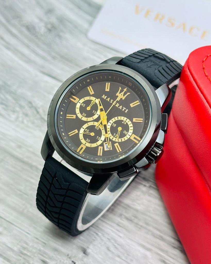 Sam Black Silicone Strap Black Dial Golden Ring Men Watch 901758