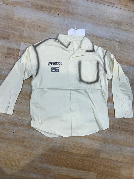 STREET 25 Cream Denim Grey Line Oversized Men’s Shirt 115