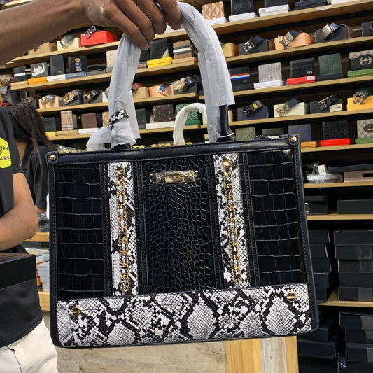 ALD DLA White Black and Snake Print Premium Quality Ladies Tote Hand Bag G-99