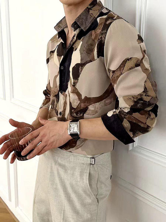 JCF Beige Brown Black Print Colour Full Sleeve Imported Shirt 2632