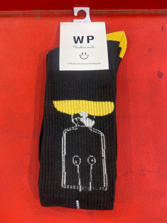 WP Black And Yellow Colour With Face Print Premium Quality Full Socks 990068