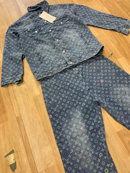 VL UOL Blue Grey Wash Colour With Monogram design Denim Coat Set K20-1