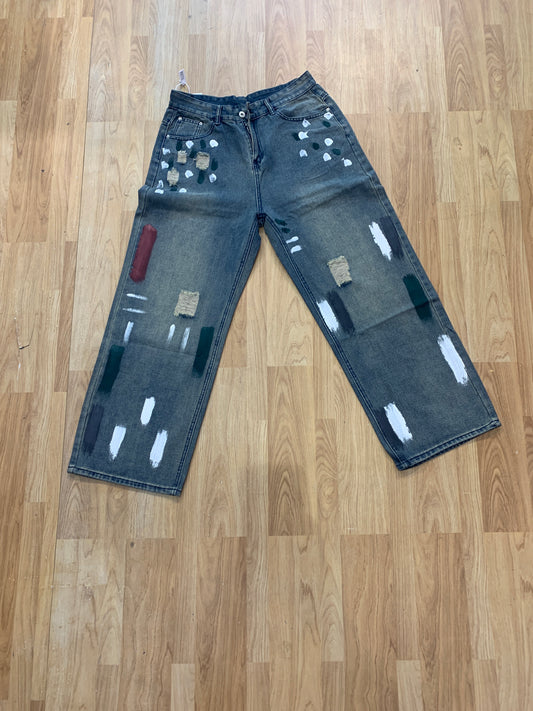 Hishipsier Jeans Blue Colour Rugged panted Green White Red 8350