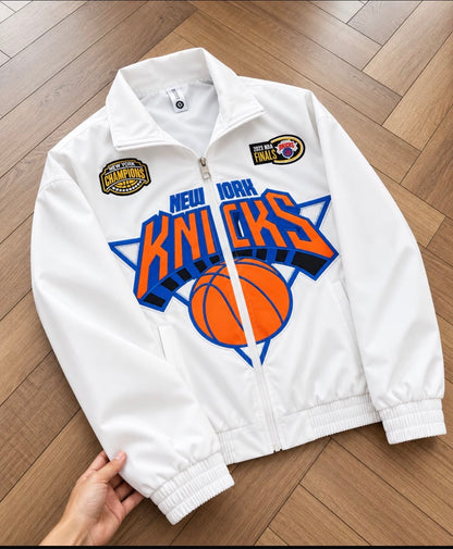 Fashion White Colour New York Orange Blue Print Premium Quality Unisex Jacket H63-A