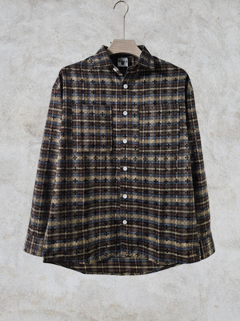 VOUGUE CHR Brown Beige Blue Check With Black Logo Print Premium Quality Men’s Shirt 990405