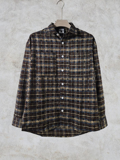 VOUGUE CHR Brown Beige Blue Check With Black Logo Print Premium Quality Men’s Shirt 990405