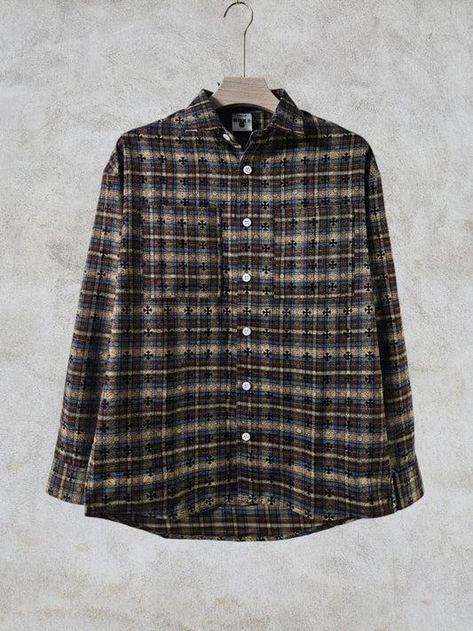 VOUGUE CHR Brown Beige Blue Check With Black Logo Print Premium Quality Men’s Shirt 990405