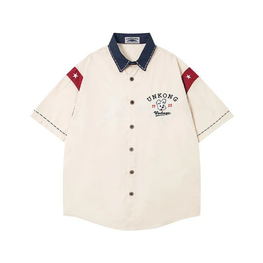 UNKONG RETRO Cream Red Colour UNKONG 1928 Vintage Cartoon Print Half Sleeve Imported Oversized Unisex Shirt 2611