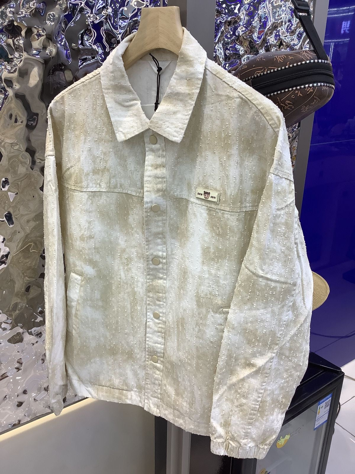 DESIGN White Cream Yellow Denim Rugged Design Premium Quality Oversized Men’s Jacket 8916