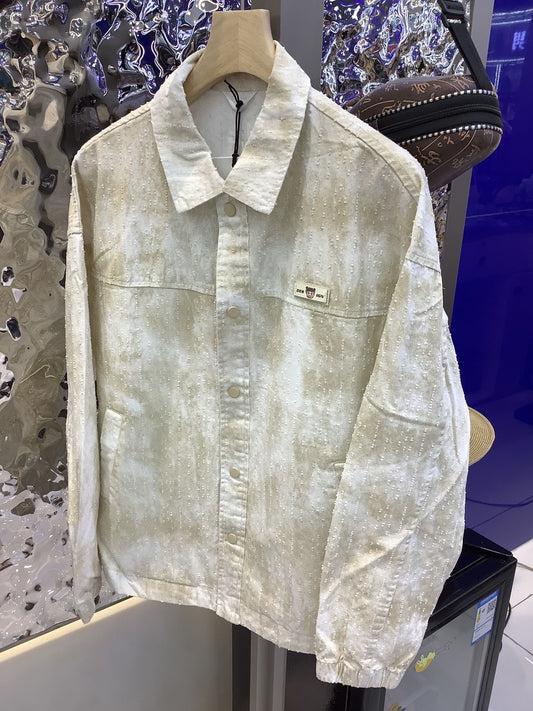 DESIGN White Cream Yellow Denim Rugged Design Premium Quality Oversized Men’s Jacket 8916