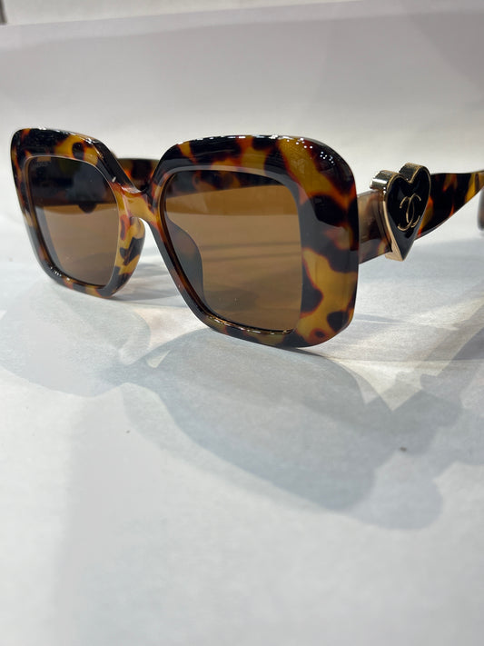 Cha Ahc Leopard Print Frame Brown Shade Unisex Sunglass 55185417-142￼