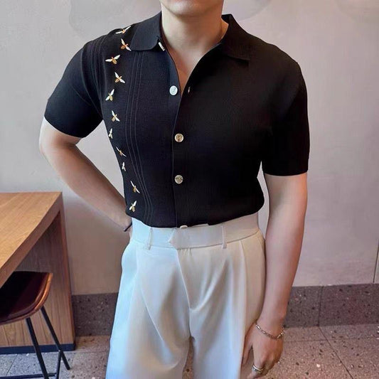 IT’S UP TO ME Black Colour Korean Style knitted Premium Quality Collar shirt N6735