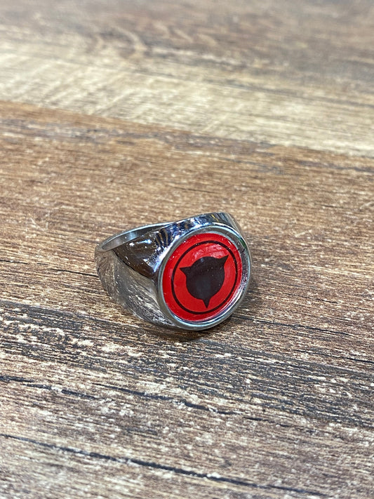 Silver Colour Red Black Print Ring 987293