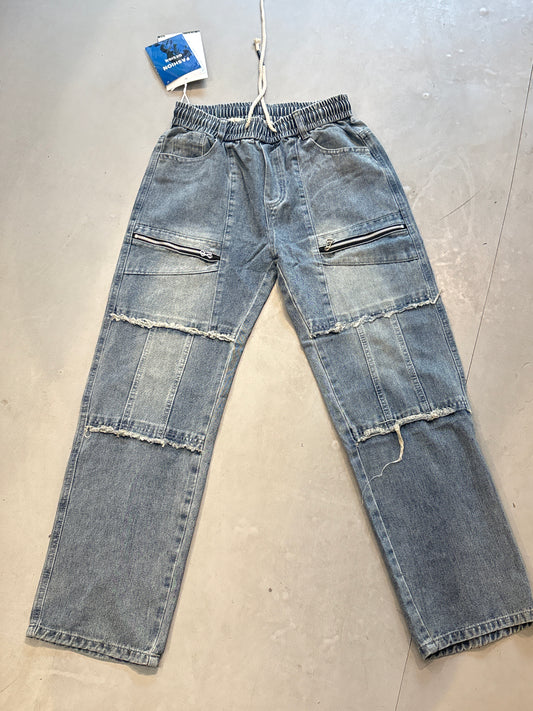 Fashion Design Blue Faded Rugged Look Denim Jogger Pant 2869