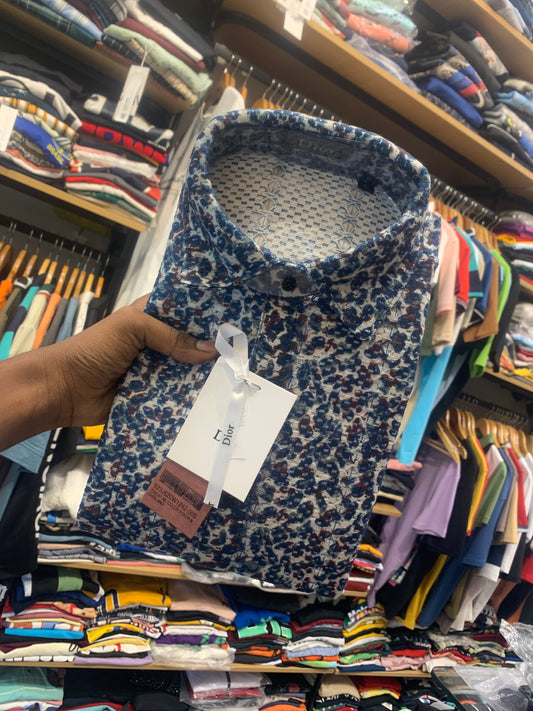 OID Navy Blue Colour Full Sleeve Crochet Shirt 19367