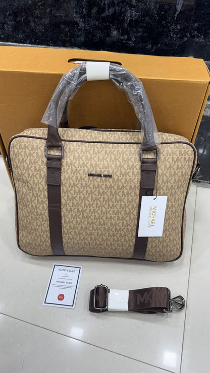 CIM MIC KM Print Genuine Leather With Multiple Zipper Premium Quality Unisex Laptop Bag With Box 989741