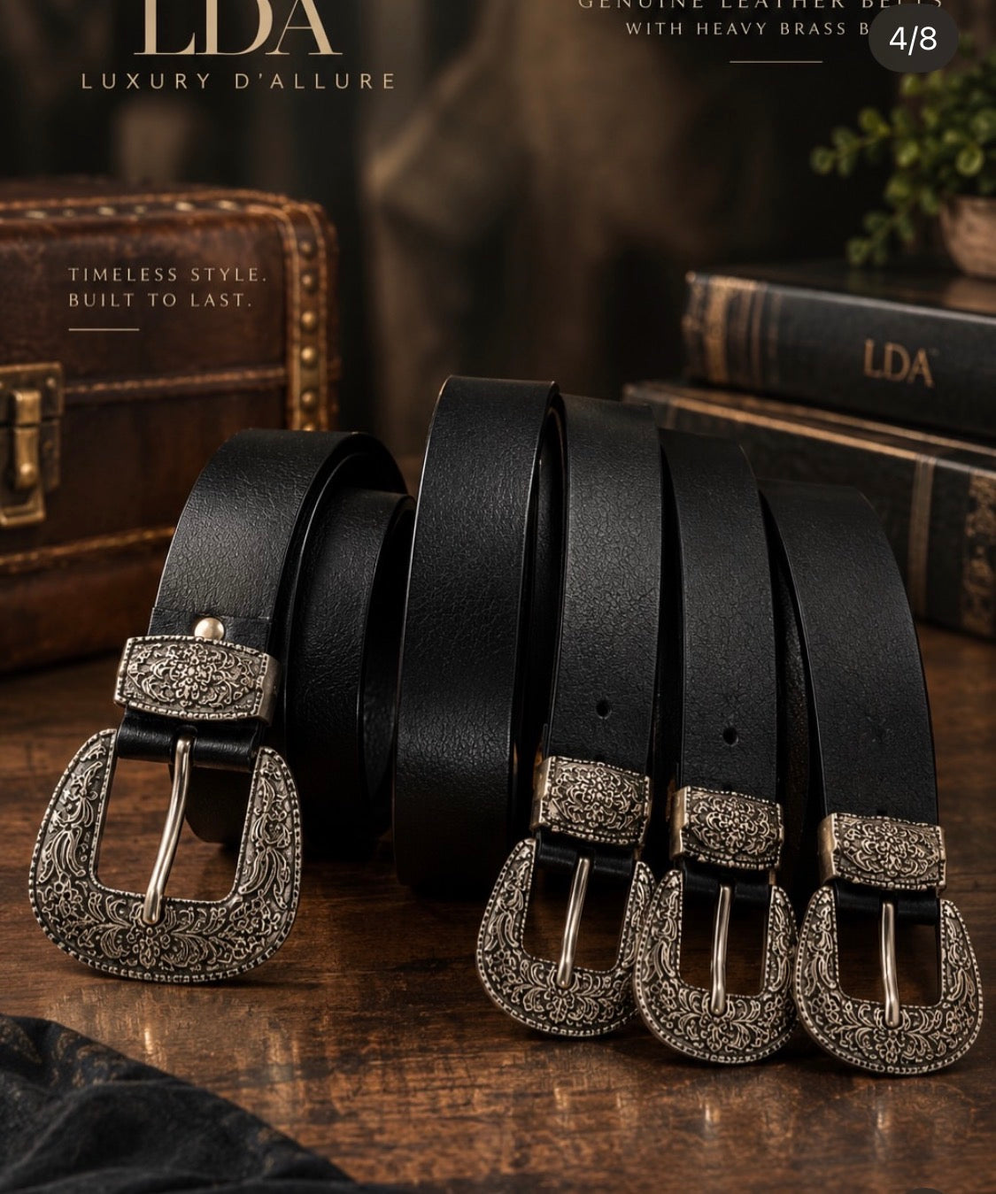 LDA Silver Buckle Black Strap Heavy Design Premium Quality Unisex Belt 991439