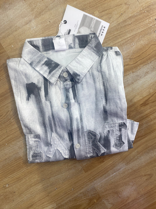 Vogue Design Grey White Shirt Half Sleeve Drop Shoulder W856