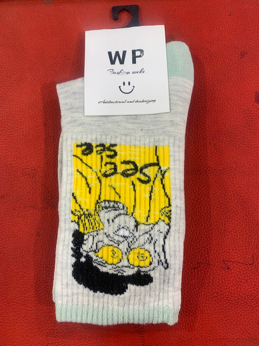 WP Grey And Green Colour With Yellow Print Premium Quality Full Socks 990047