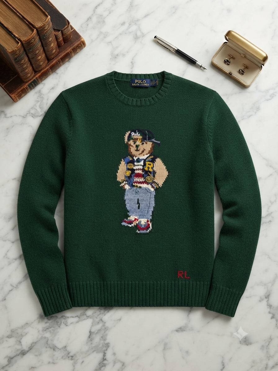 LOP POL Green Colour Teddy Print Premium Quality Sweater 991310
