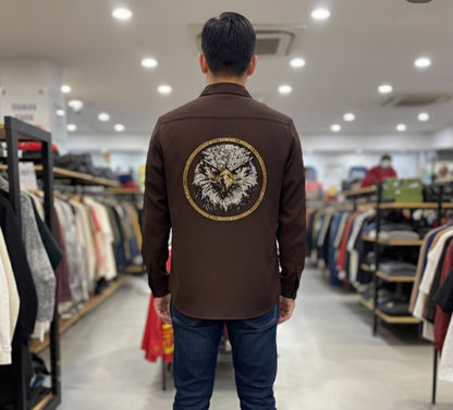 AQUARIUS Brown Colour Eagle Gold Black White Stud Design Premium Quality Full sleeve Shirt 2571