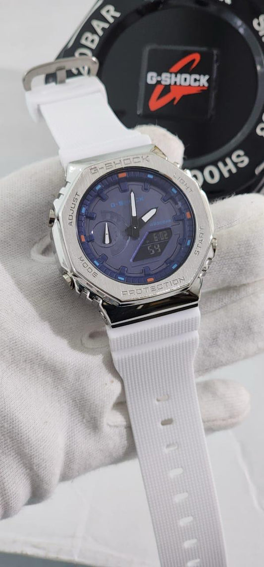 Hsg White Silicone Strap Silver Blue Dial Water resistant Sports Men Whatch 989284
