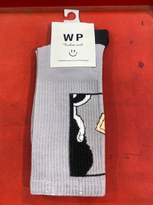 WP Grey And Black Colour With Black Print Premium Quality Full Socks 990070